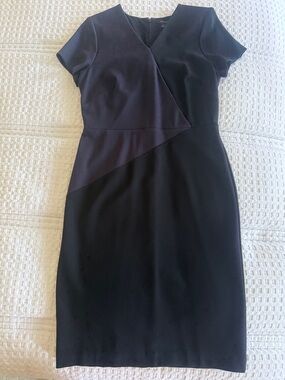 Ann Taylor Two-Tone Purple and Black Midi Sheath Dress